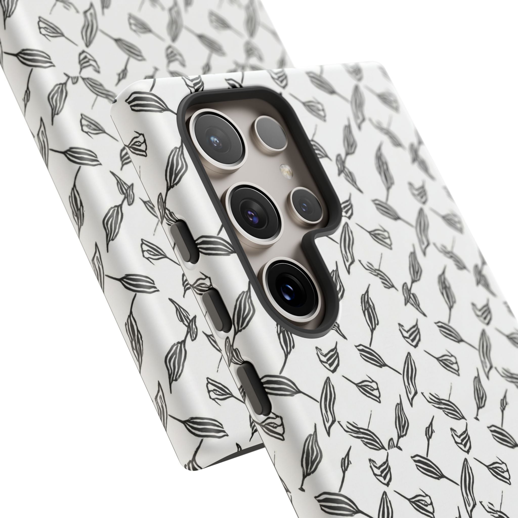 Hummingbird Kufiyah Pattern Tough Phone Case — Black & White Botanical Protective Cover