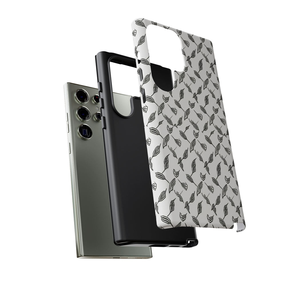 Hummingbird Kufiyah Pattern Tough Phone Case — Black & White Botanical Protective Cover