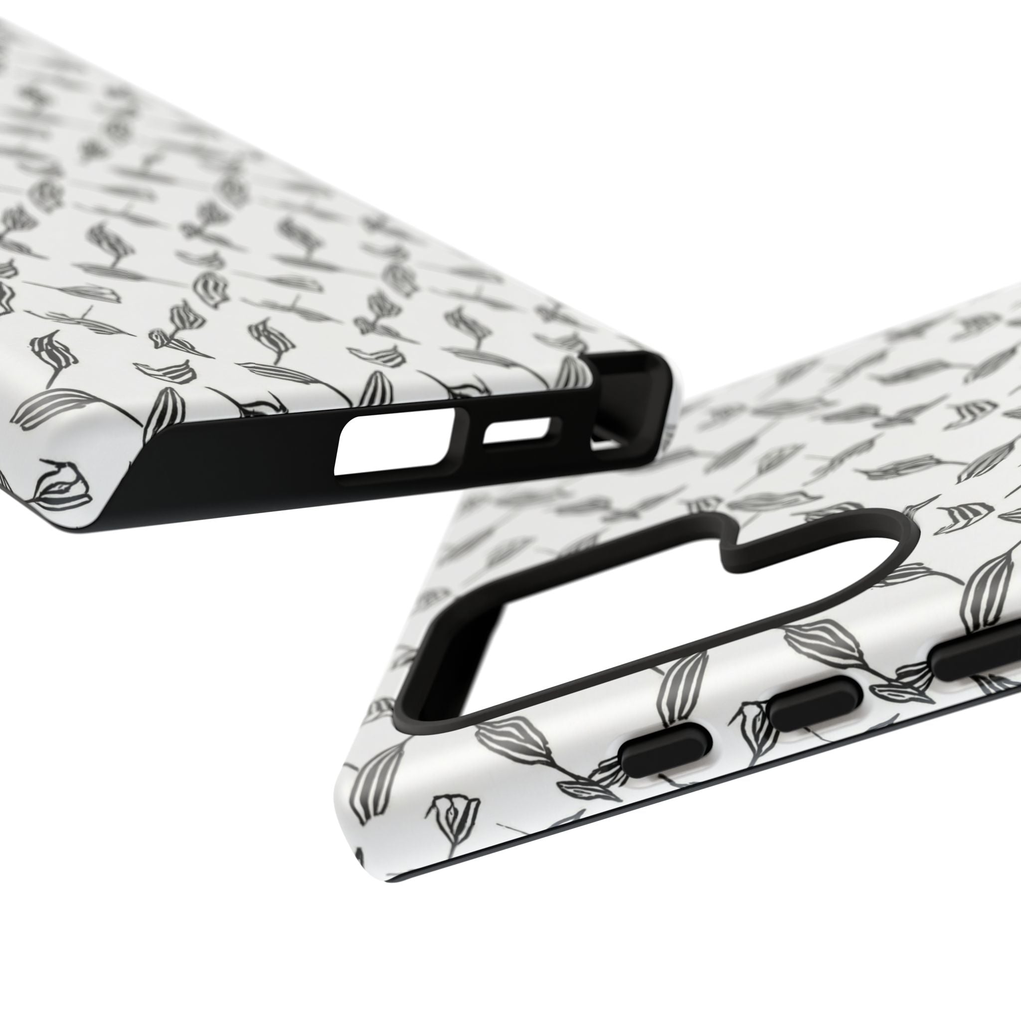 Hummingbird Kufiyah Pattern Tough Phone Case — Black & White Botanical Protective Cover