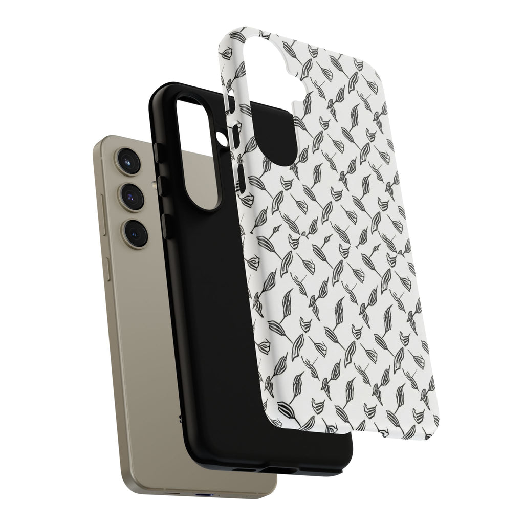 Hummingbird Kufiyah Pattern Tough Phone Case — Black & White Botanical Protective Cover