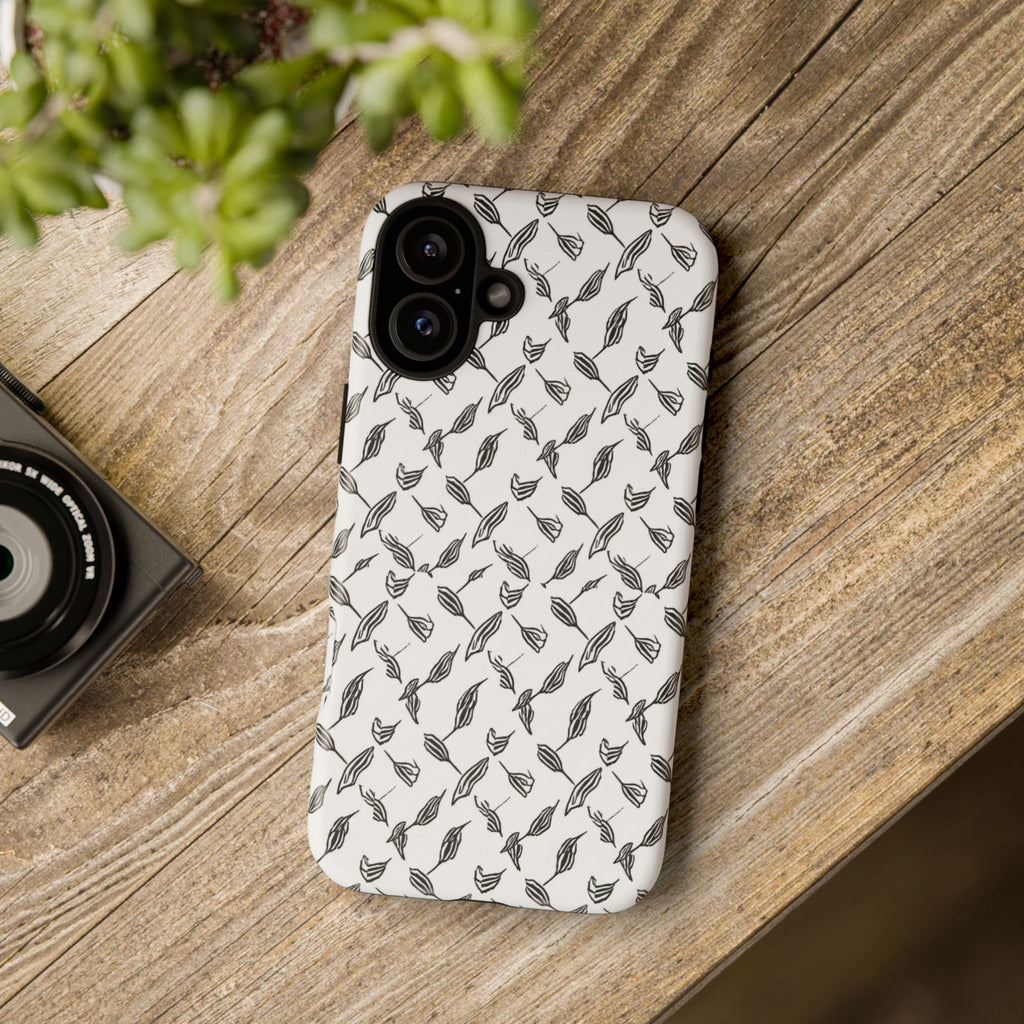 Hummingbird Kufiyah Pattern Tough Phone Case — Black & White Botanical Protective Cover