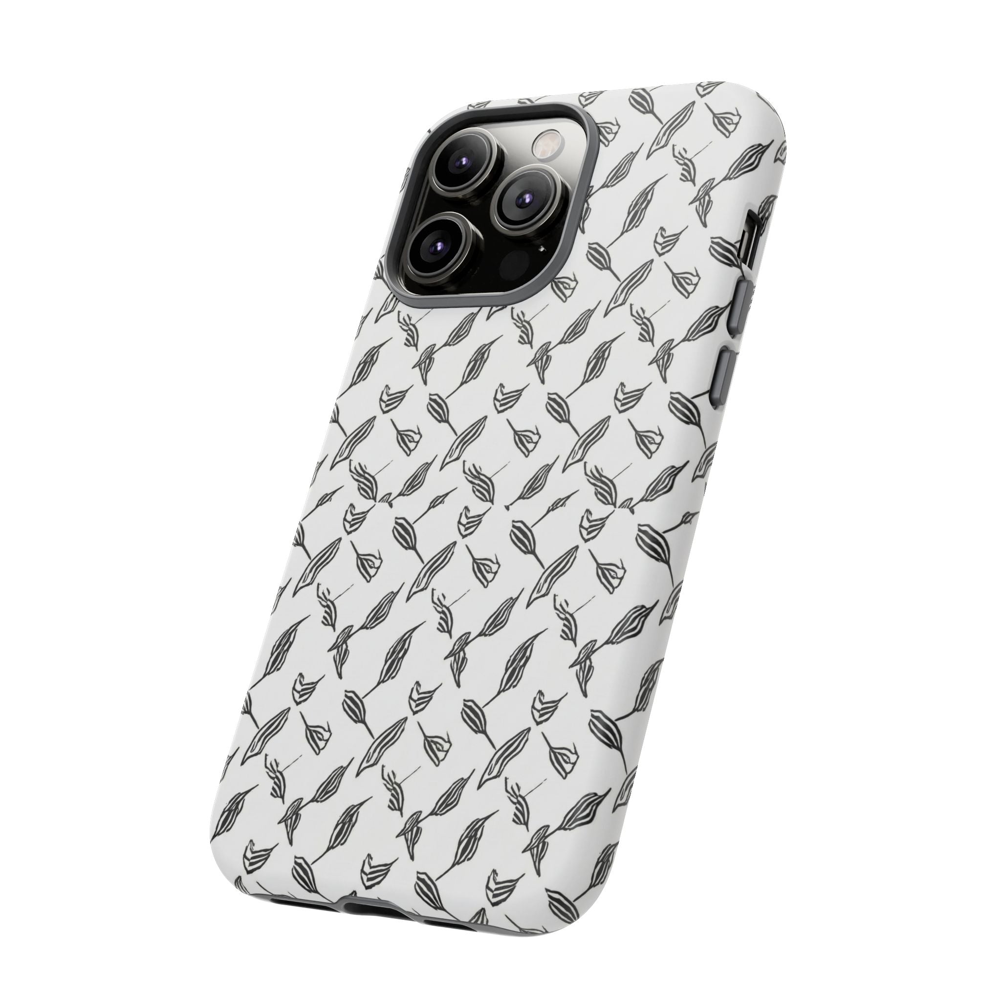 Hummingbird Kufiyah Pattern Tough Phone Case — Black & White Botanical Protective Cover