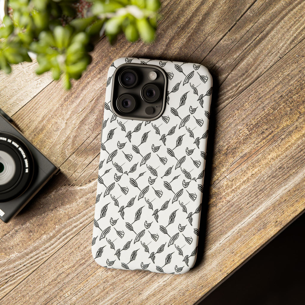 Hummingbird Kufiyah Pattern Tough Phone Case — Black & White Botanical Protective Cover