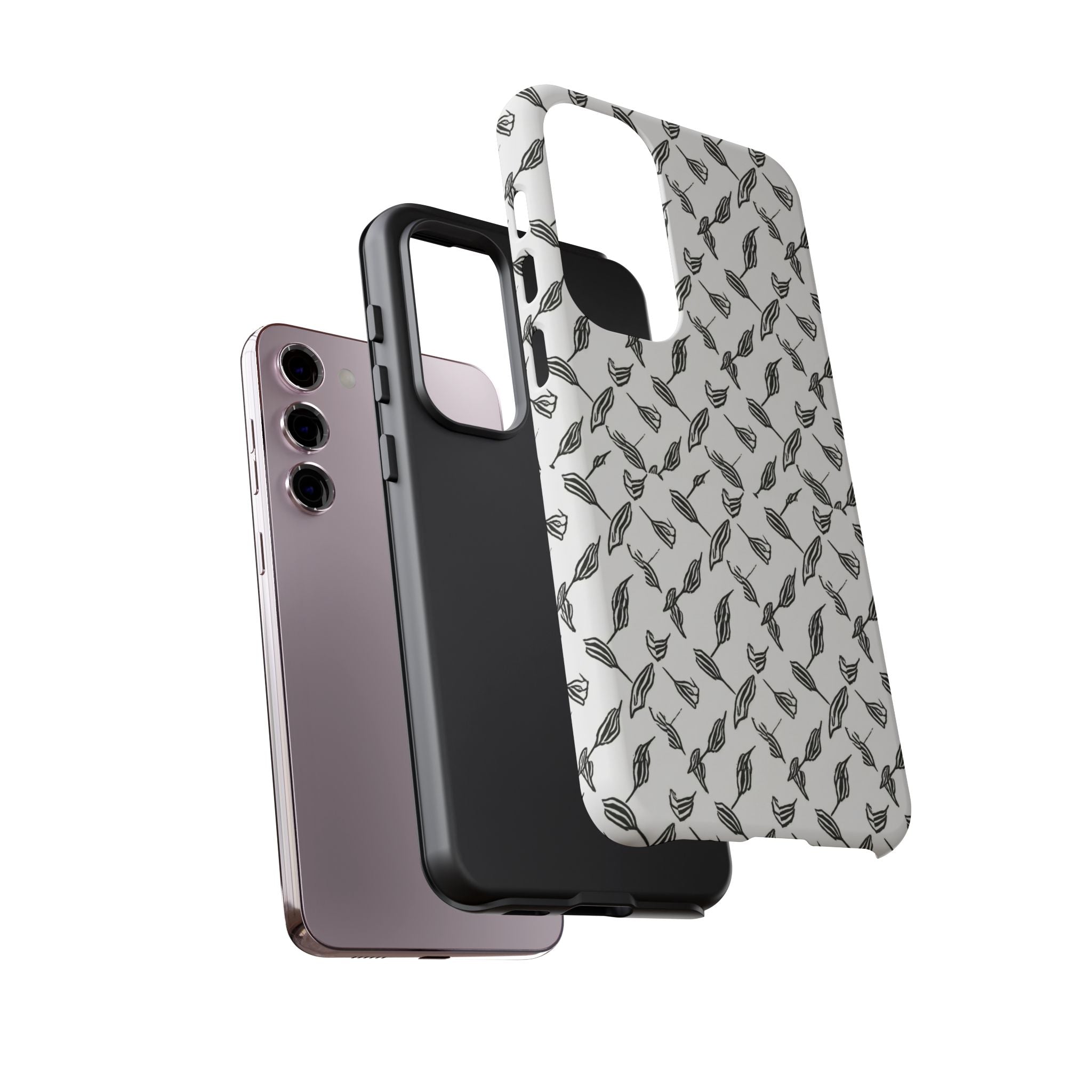 Hummingbird Kufiyah Pattern Tough Phone Case — Black & White Botanical Protective Cover