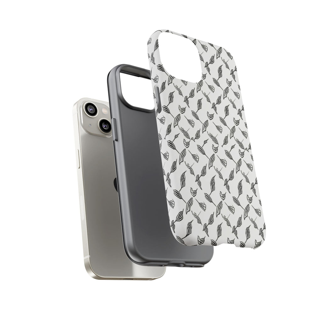 Hummingbird Kufiyah Pattern Tough Phone Case — Black & White Botanical Protective Cover