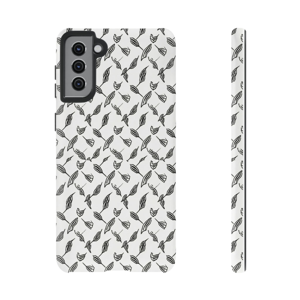 Hummingbird Kufiyah Pattern Tough Phone Case — Black & White Botanical Protective Cover