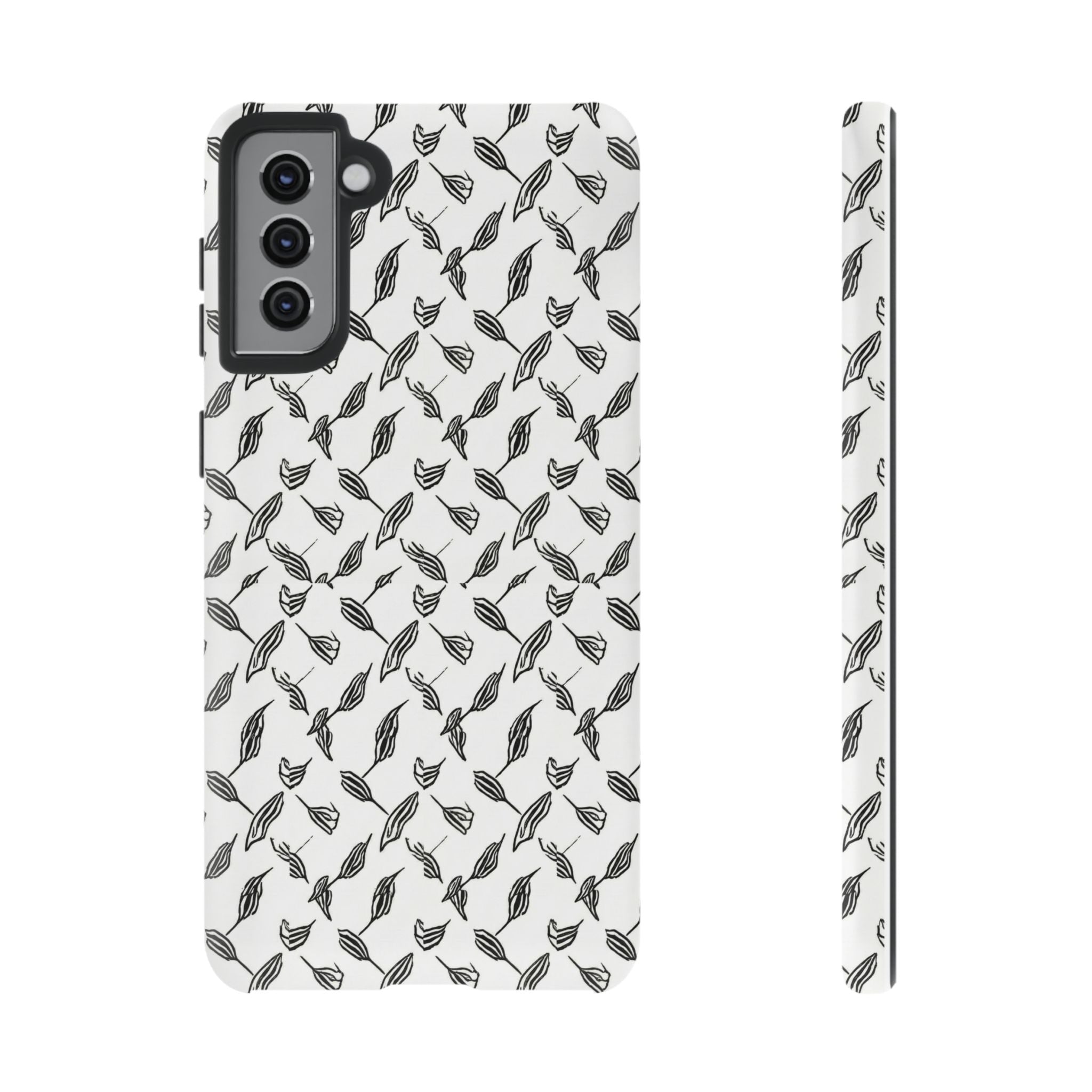 Hummingbird Kufiyah Pattern Tough Phone Case — Black & White Botanical Protective Cover