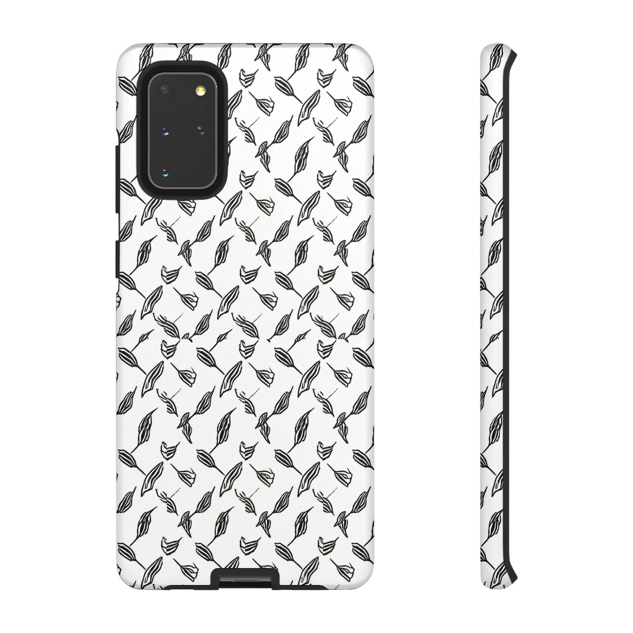 Hummingbird Kufiyah Pattern Tough Phone Case — Black & White Botanical Protective Cover