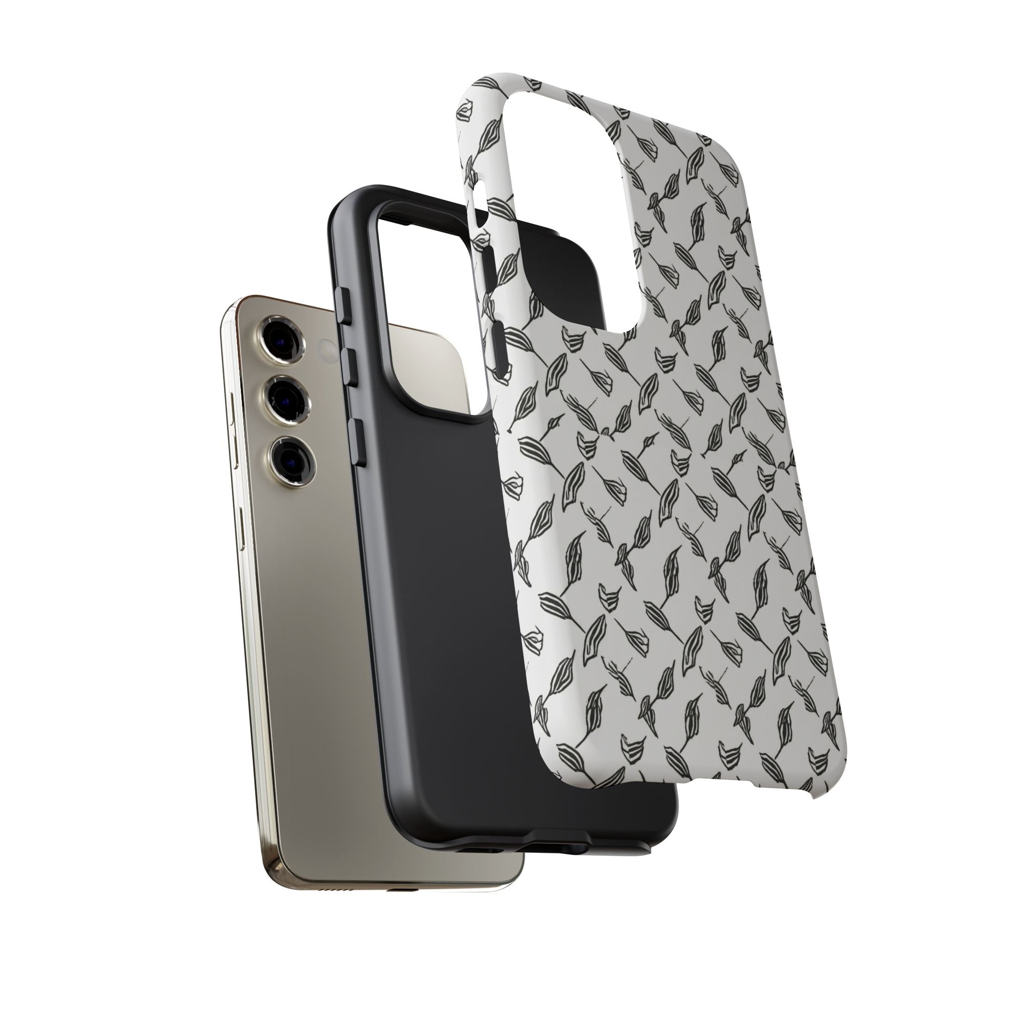 Hummingbird Kufiyah Pattern Tough Phone Case — Black & White Botanical Protective Cover