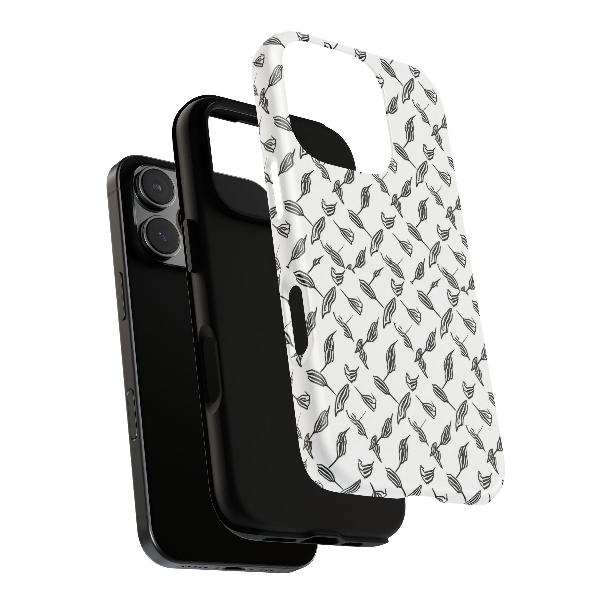 Hummingbird Kufiyah Pattern Tough Phone Case — Black & White Botanical Protective Cover