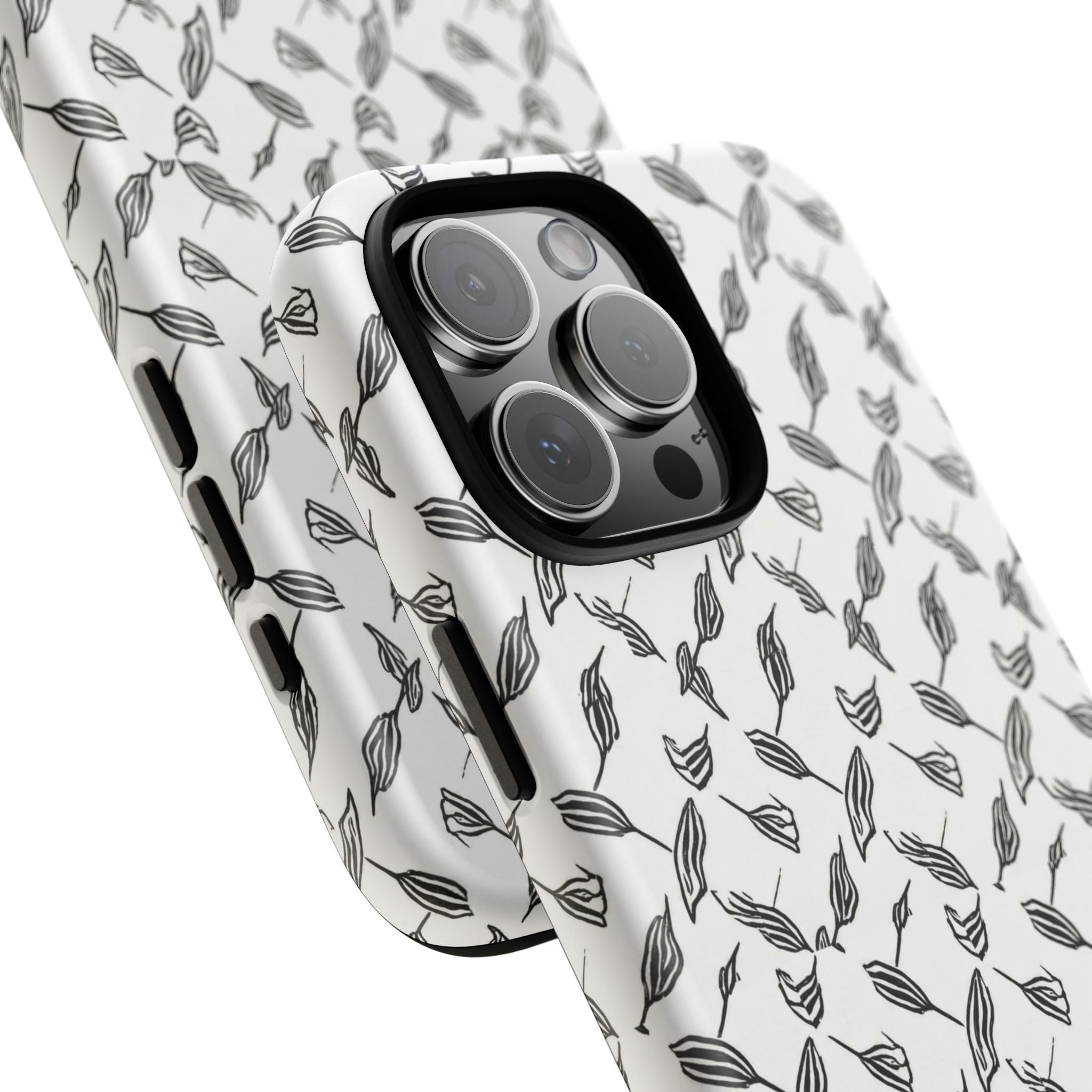 Hummingbird Kufiyah Pattern Tough Phone Case — Black & White Botanical Protective Cover
