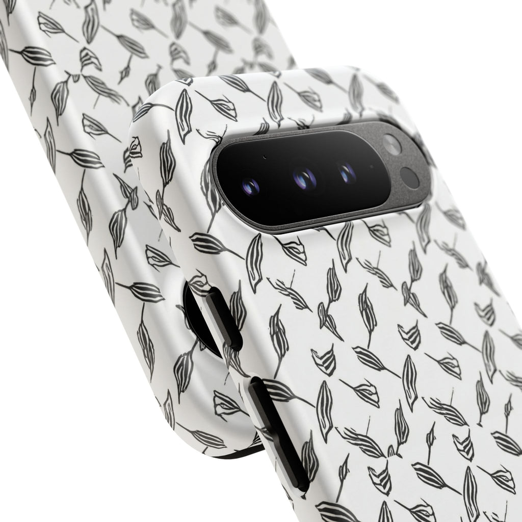 Hummingbird Kufiyah Pattern Tough Phone Case — Black & White Botanical Protective Cover