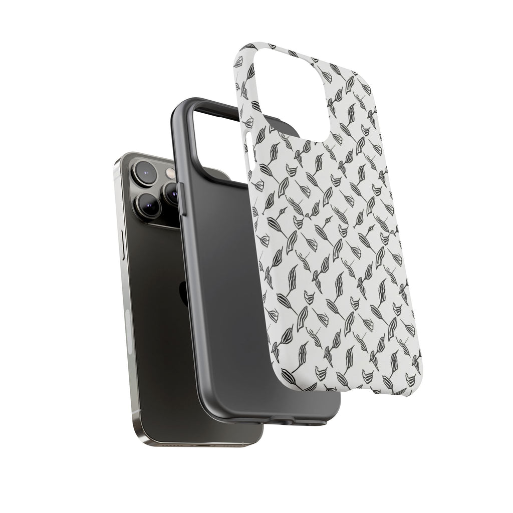 Hummingbird Kufiyah Pattern Tough Phone Case — Black & White Botanical Protective Cover