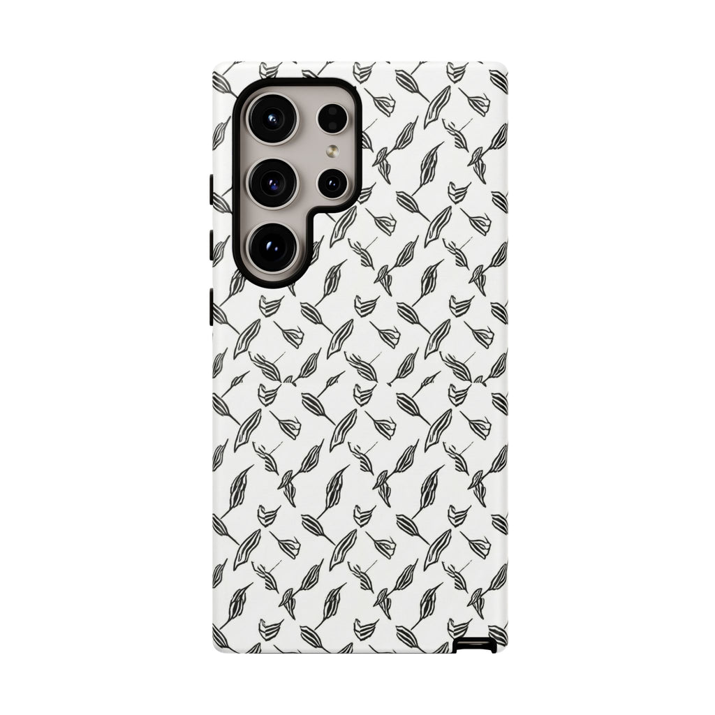Hummingbird Kufiyah Pattern Tough Phone Case — Black & White Botanical Protective Cover