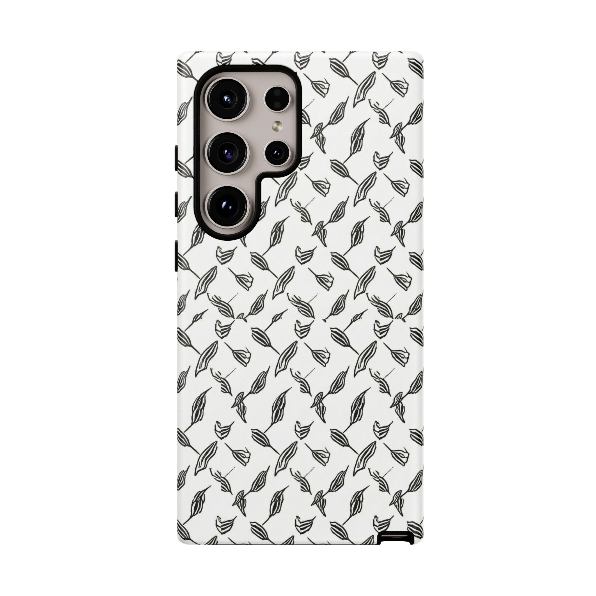 Hummingbird Kufiyah Pattern Tough Phone Case — Black & White Botanical Protective Cover