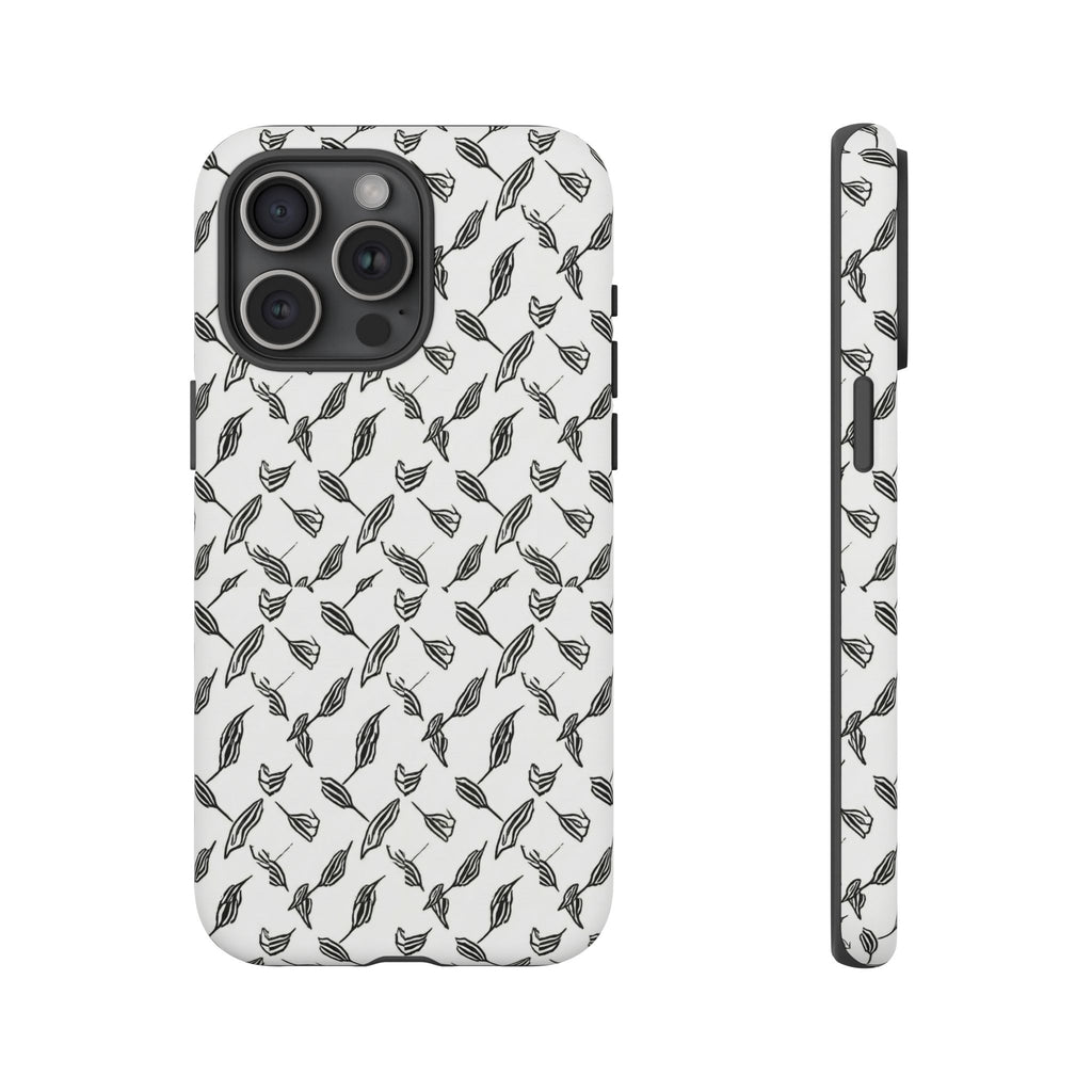 Hummingbird Kufiyah Pattern Tough Phone Case — Black & White Botanical Protective Cover