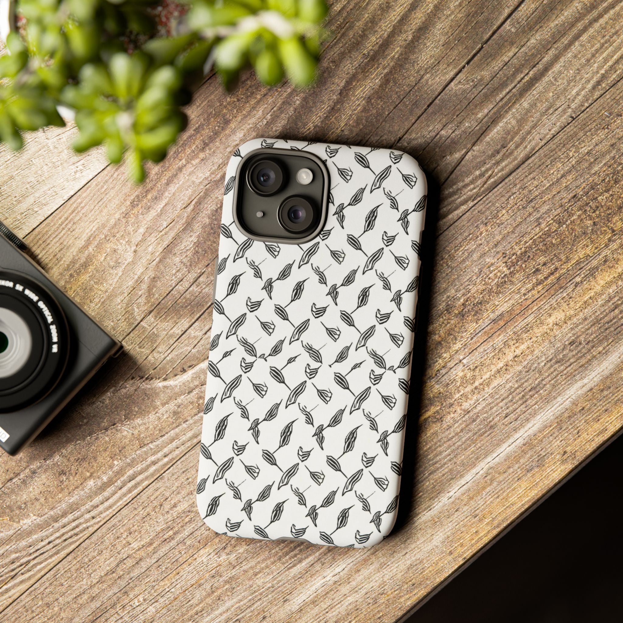 Hummingbird Kufiyah Pattern Tough Phone Case — Black & White Botanical Protective Cover