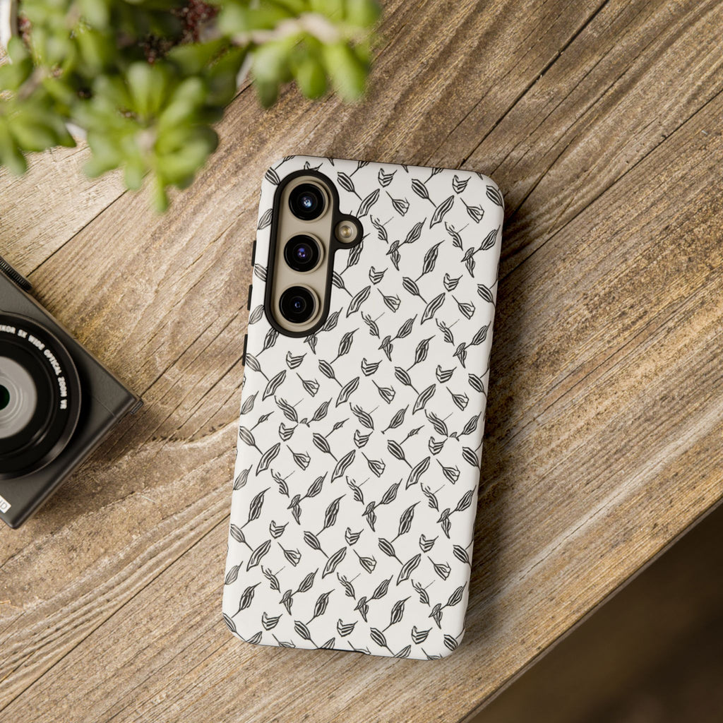 Hummingbird Kufiyah Pattern Tough Phone Case — Black & White Botanical Protective Cover