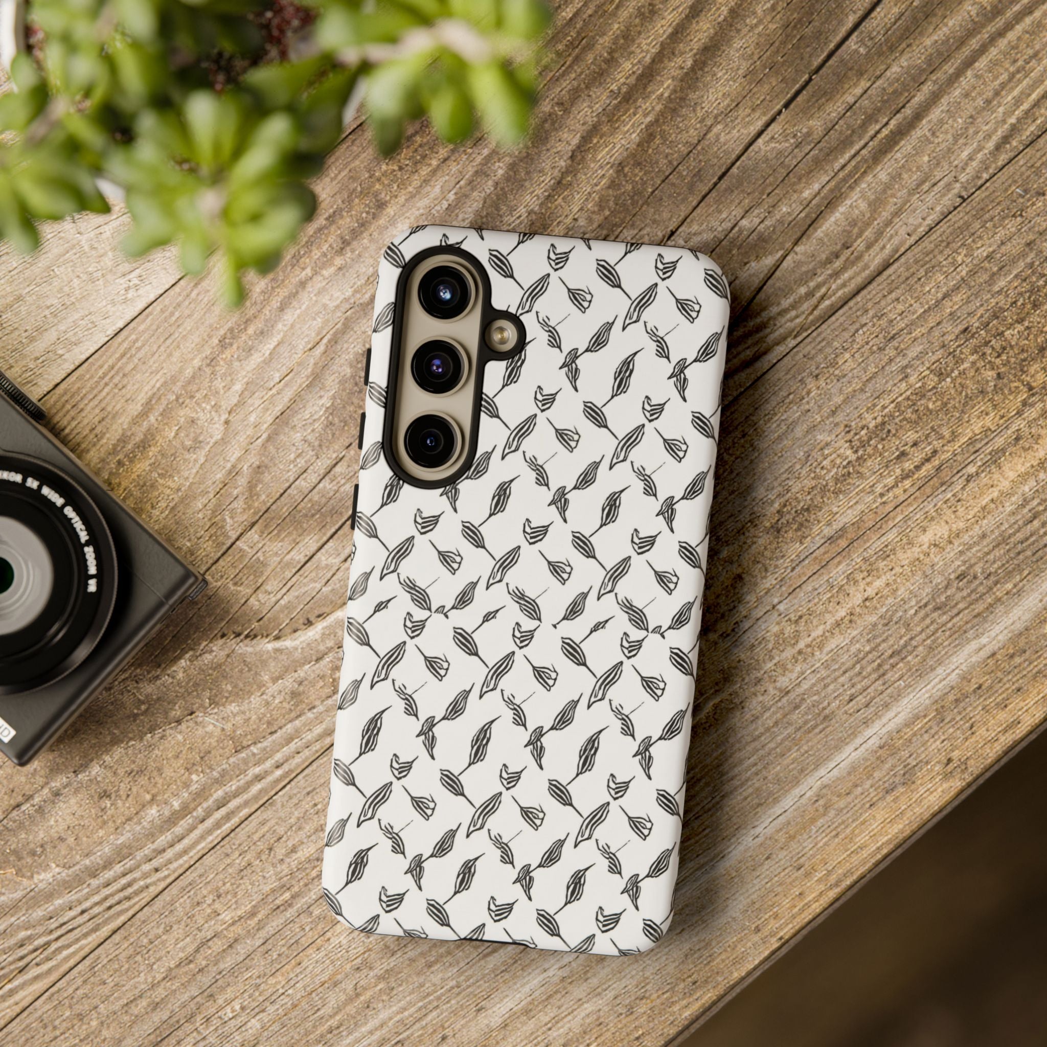 Hummingbird Kufiyah Pattern Tough Phone Case — Black & White Botanical Protective Cover