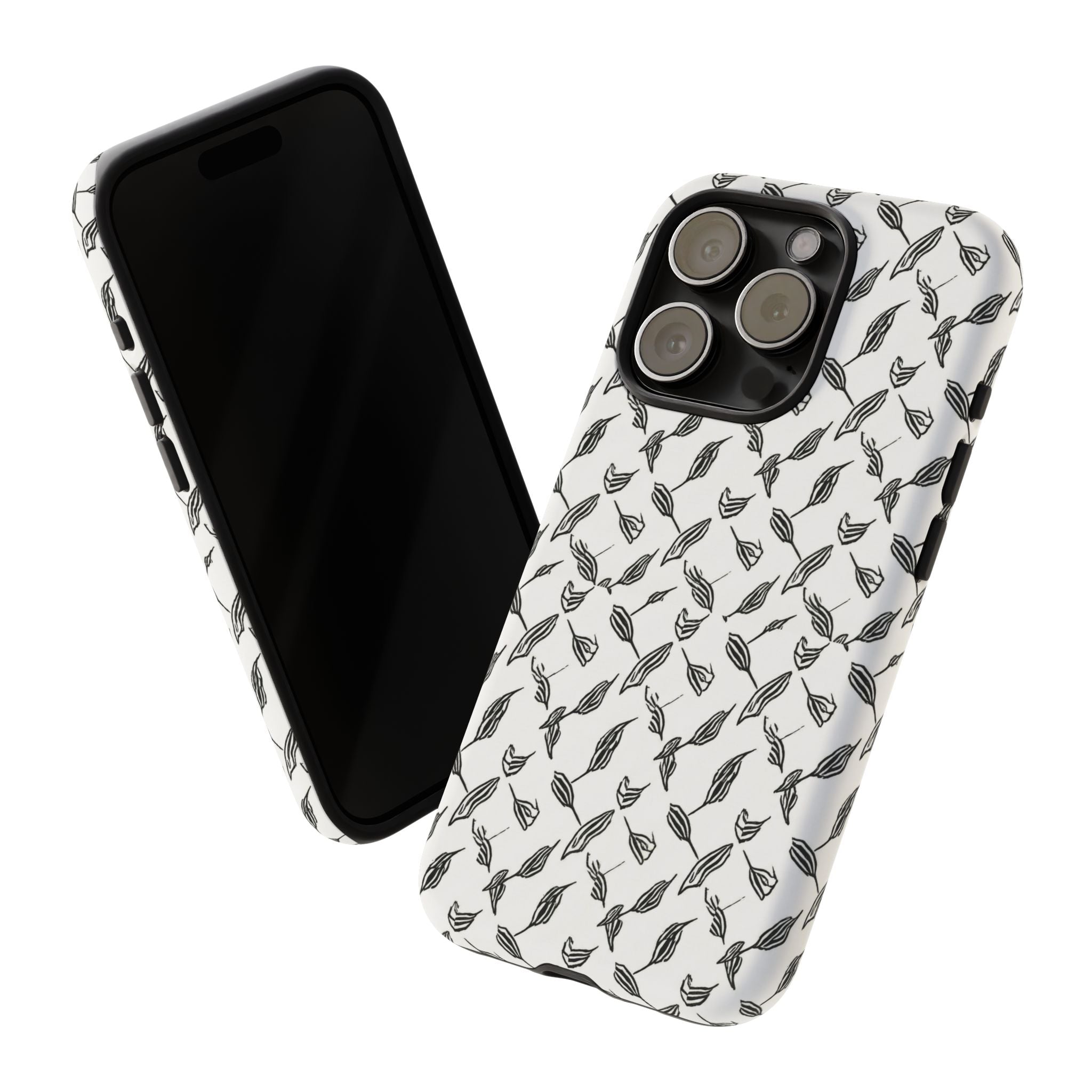 Hummingbird Kufiyah Pattern Tough Phone Case — Black & White Botanical Protective Cover