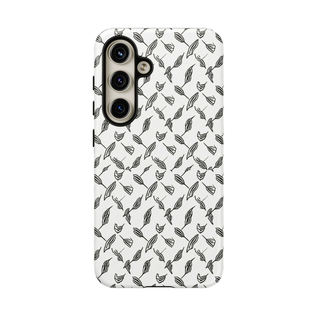 Hummingbird Kufiyah Pattern Tough Phone Case — Black & White Botanical Protective Cover