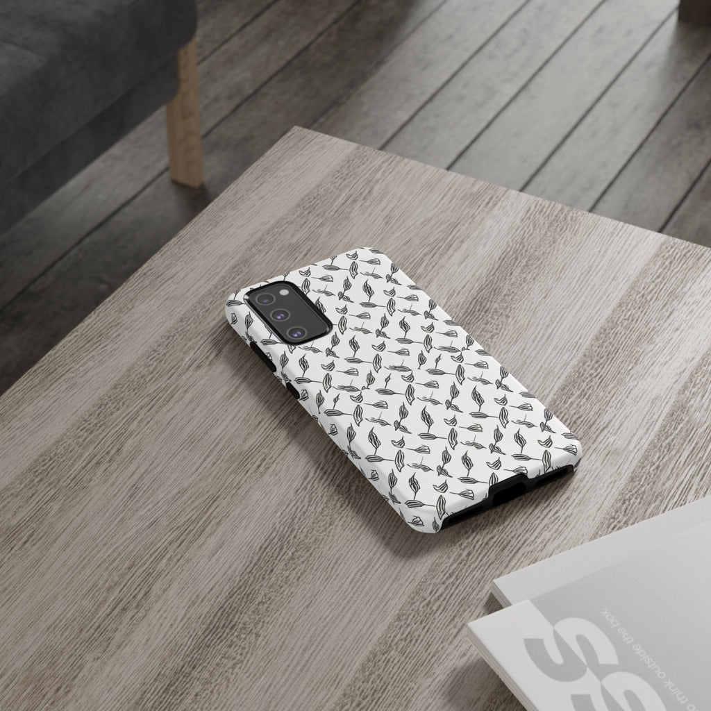Hummingbird Kufiyah Pattern Tough Phone Case — Black & White Botanical Protective Cover