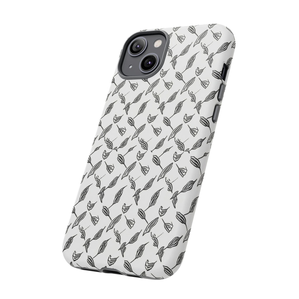 Hummingbird Kufiyah Pattern Tough Phone Case — Black & White Botanical Protective Cover