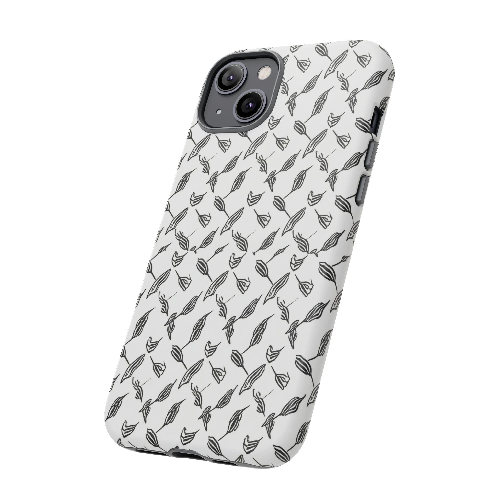 Hummingbird Kufiyah Pattern Tough Phone Case — Black & White Botanical Protective Cover