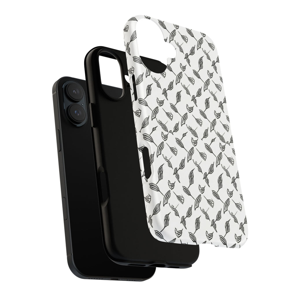 Hummingbird Kufiyah Pattern Tough Phone Case — Black & White Botanical Protective Cover