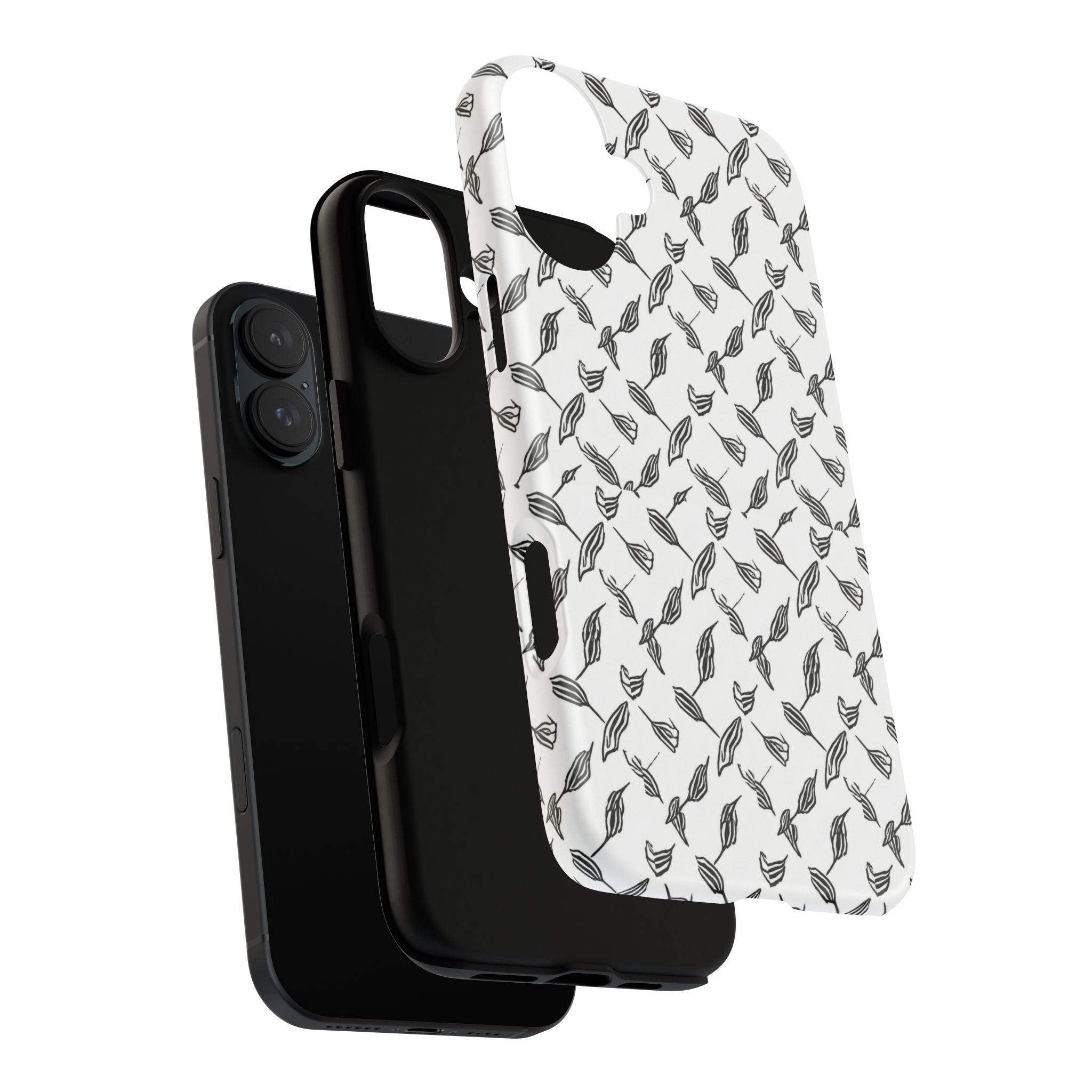 Hummingbird Kufiyah Pattern Tough Phone Case — Black & White Botanical Protective Cover