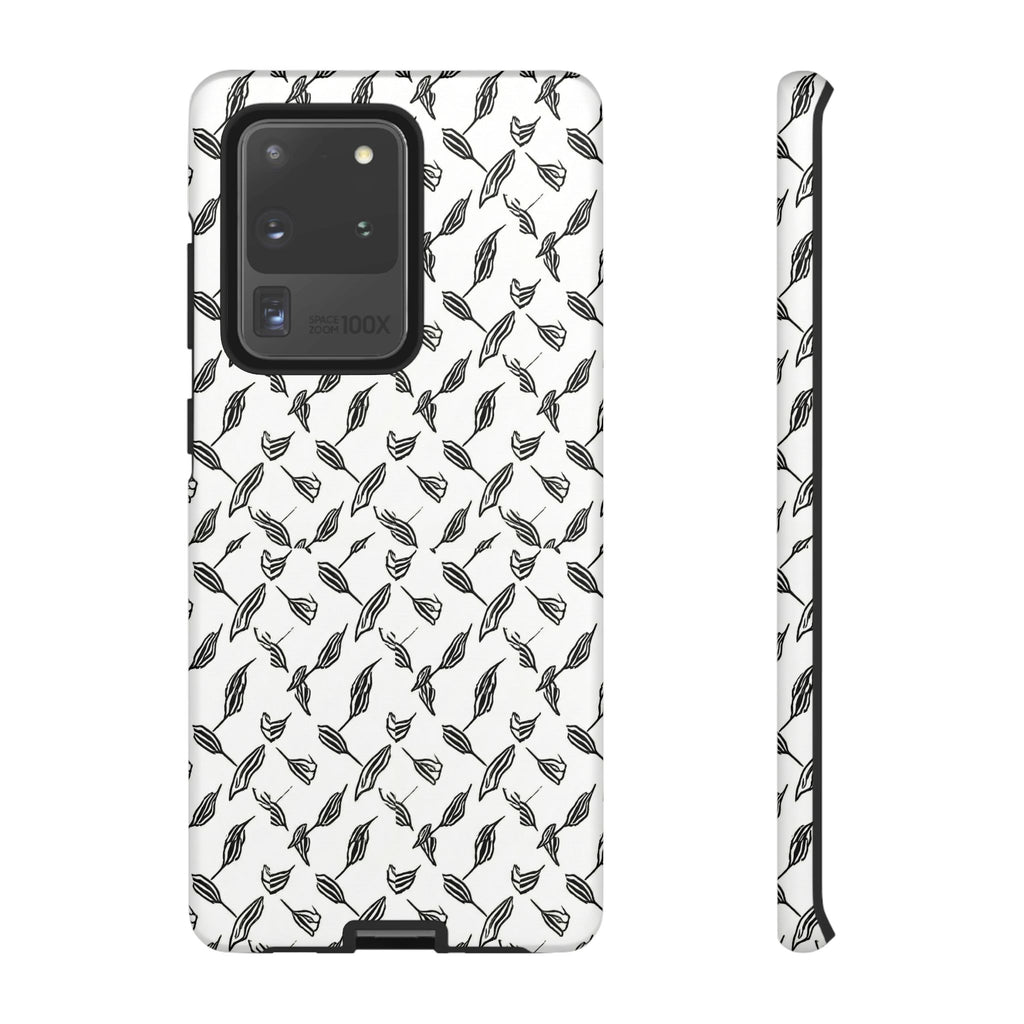 Hummingbird Kufiyah Pattern Tough Phone Case — Black & White Botanical Protective Cover