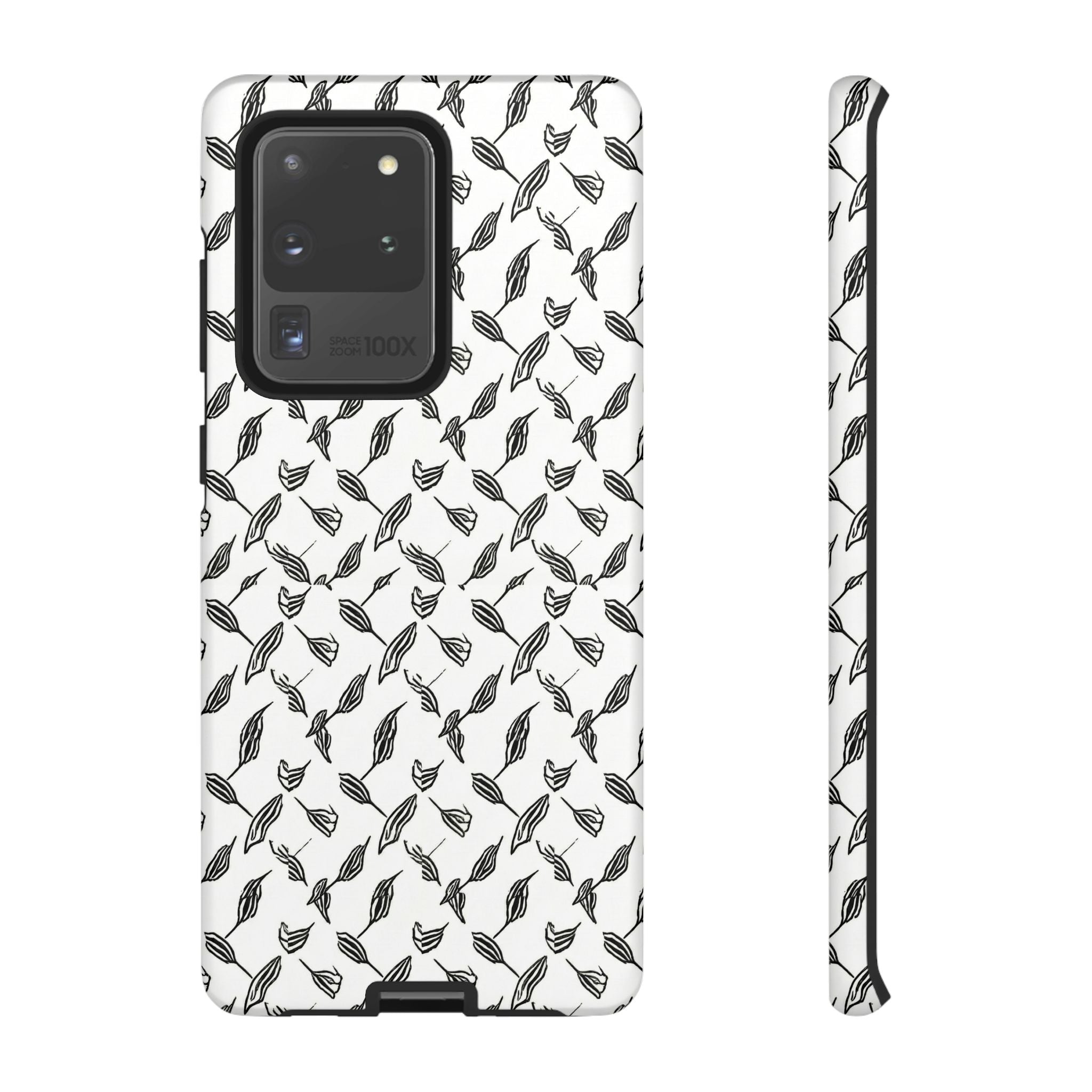 Hummingbird Kufiyah Pattern Tough Phone Case — Black & White Botanical Protective Cover