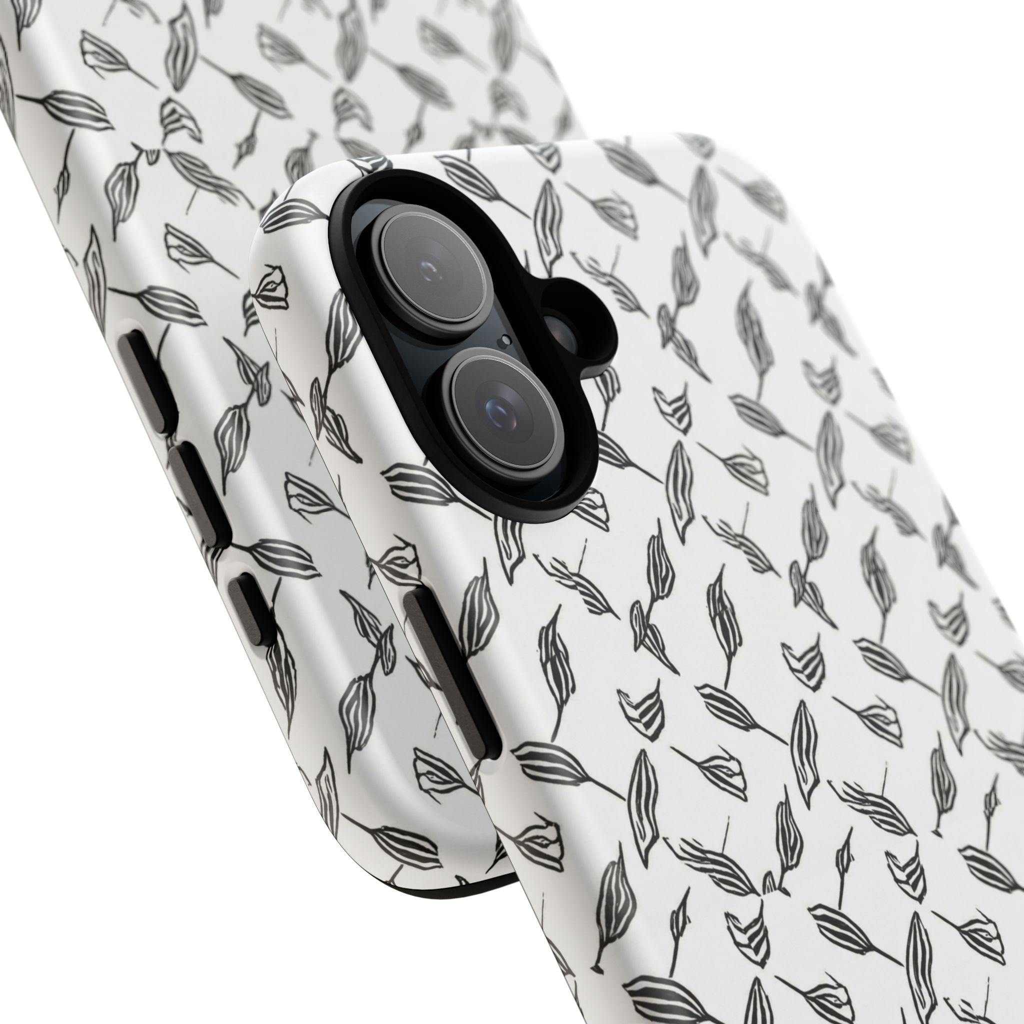 Hummingbird Kufiyah Pattern Tough Phone Case — Black & White Botanical Protective Cover