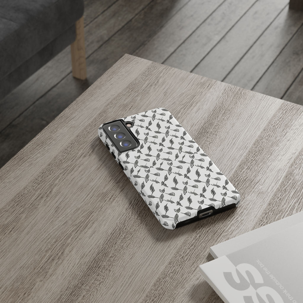 Hummingbird Kufiyah Pattern Tough Phone Case — Black & White Botanical Protective Cover