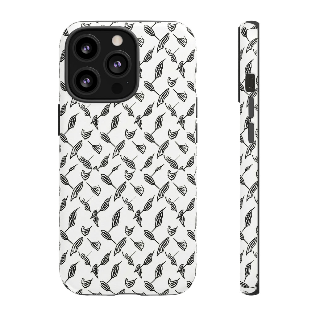 Hummingbird Kufiyah Pattern Tough Phone Case — Black & White Botanical Protective Cover