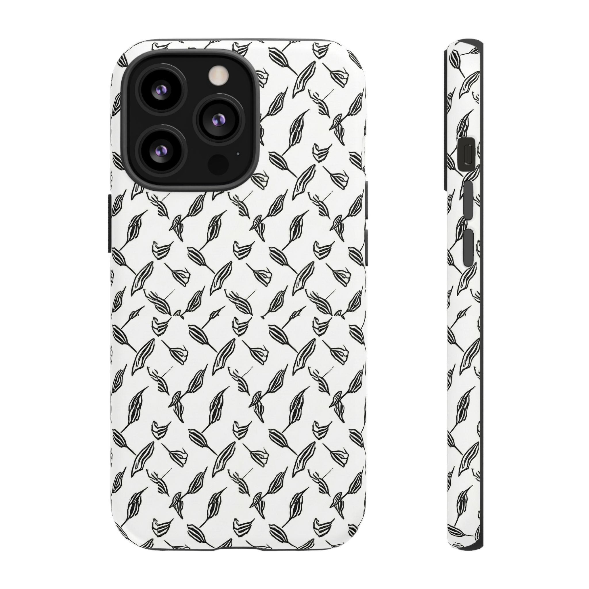 Hummingbird Kufiyah Pattern Tough Phone Case — Black & White Botanical Protective Cover