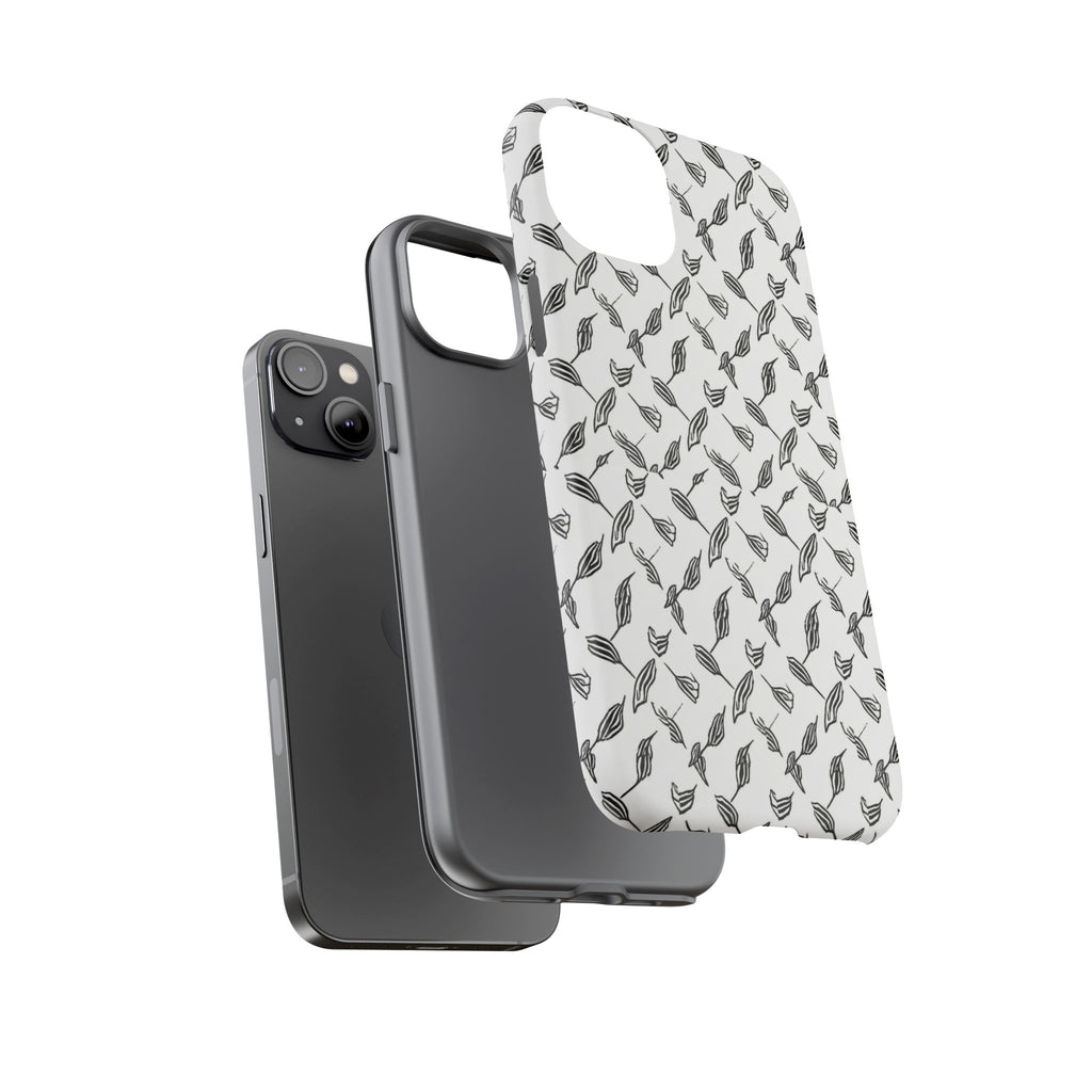 Hummingbird Kufiyah Pattern Tough Phone Case — Black & White Botanical Protective Cover