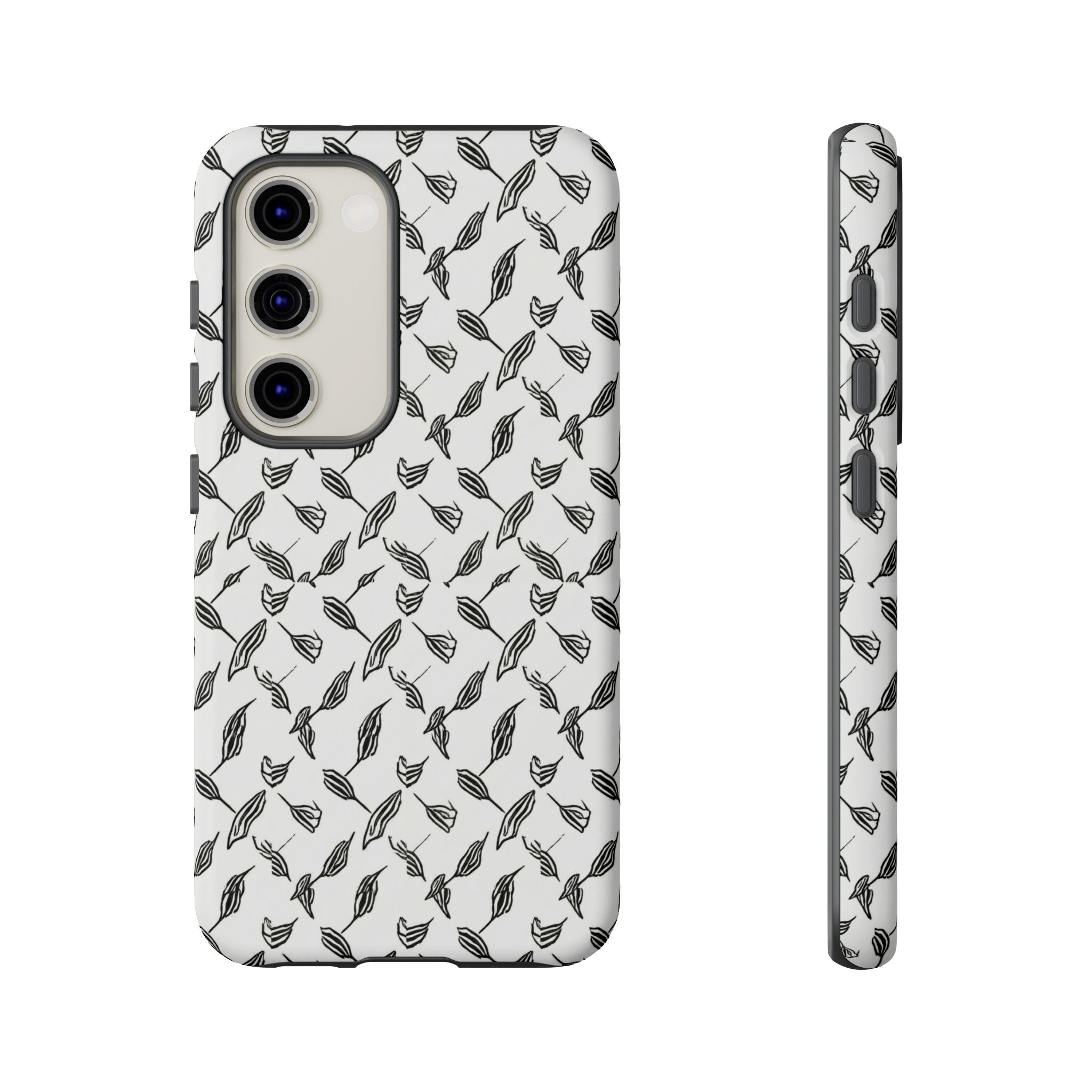 Hummingbird Kufiyah Pattern Tough Phone Case — Black & White Botanical Protective Cover
