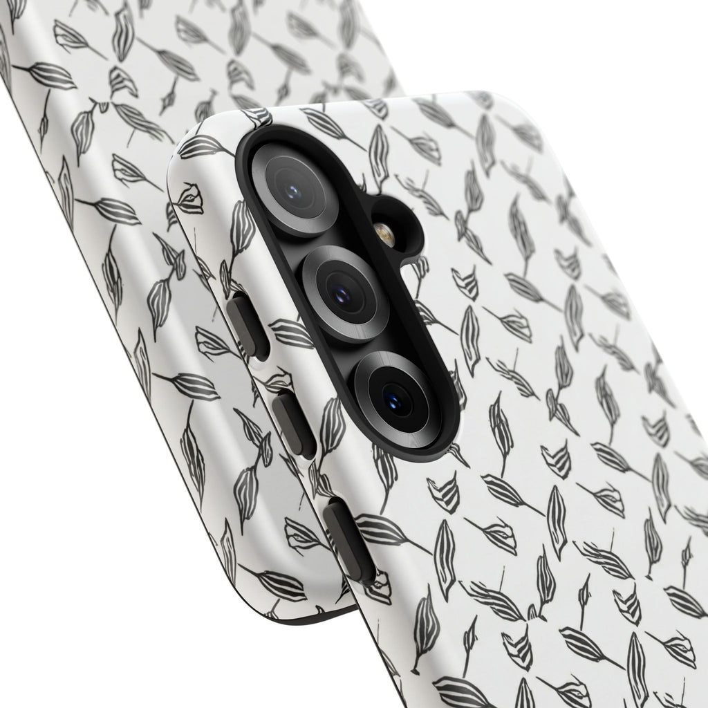 Hummingbird Kufiyah Pattern Tough Phone Case — Black & White Botanical Protective Cover