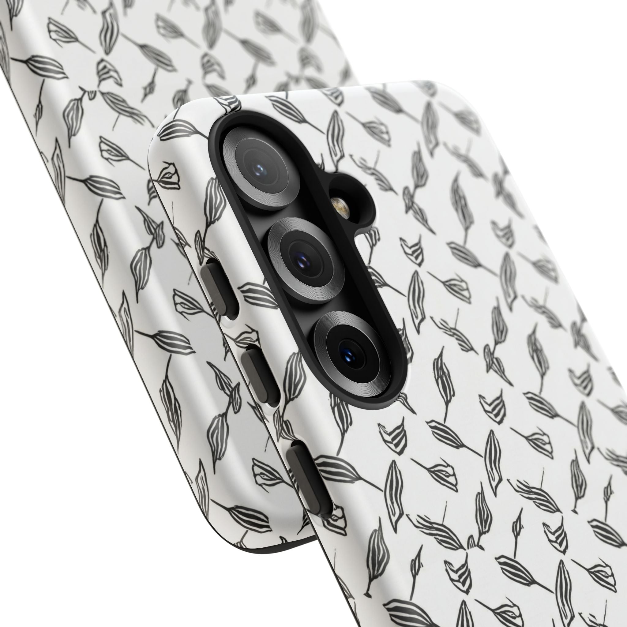 Hummingbird Kufiyah Pattern Tough Phone Case — Black & White Botanical Protective Cover