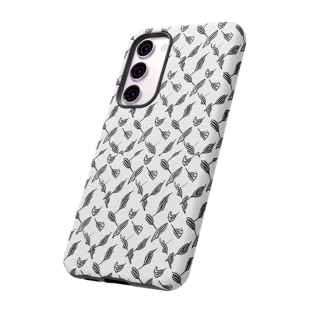 Hummingbird Kufiyah Pattern Tough Phone Case — Black & White Botanical Protective Cover