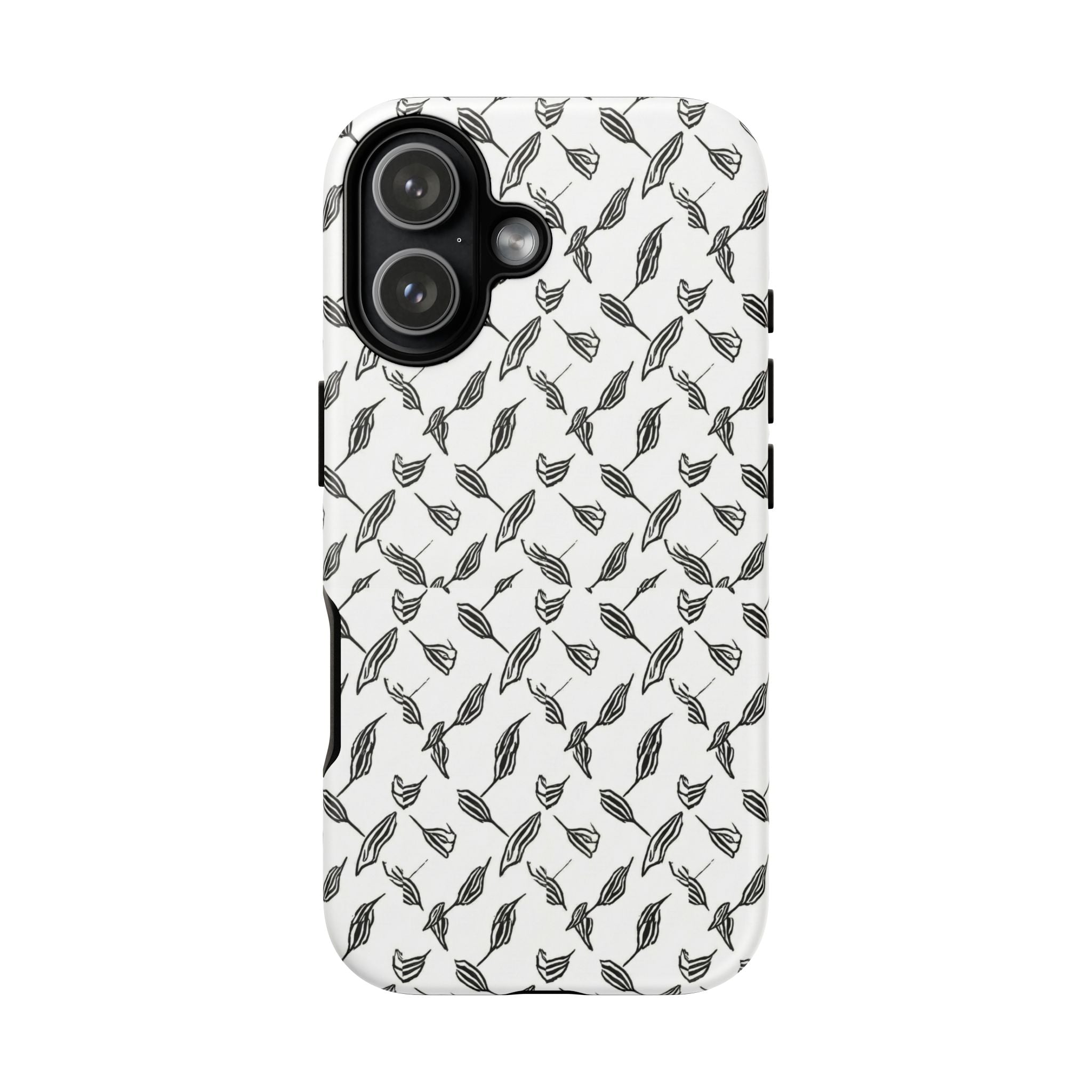 Hummingbird Kufiyah Pattern Tough Phone Case — Black & White Botanical Protective Cover