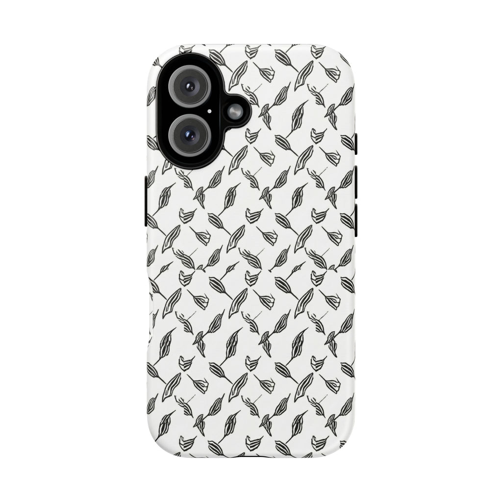 Hummingbird Kufiyah Pattern Tough Phone Case — Black & White Botanical Protective Cover